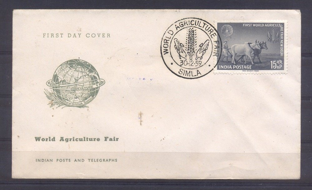 India 1959, First Day Cover, Agriculture Fair New Delhi, Farmer Ploughing his field, Very fine condition