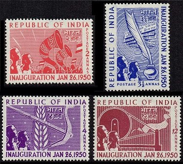 INDIA YEAR UNIT 1950 - Complete Set of 4 Stamps, Inaugration of Republic, MNH