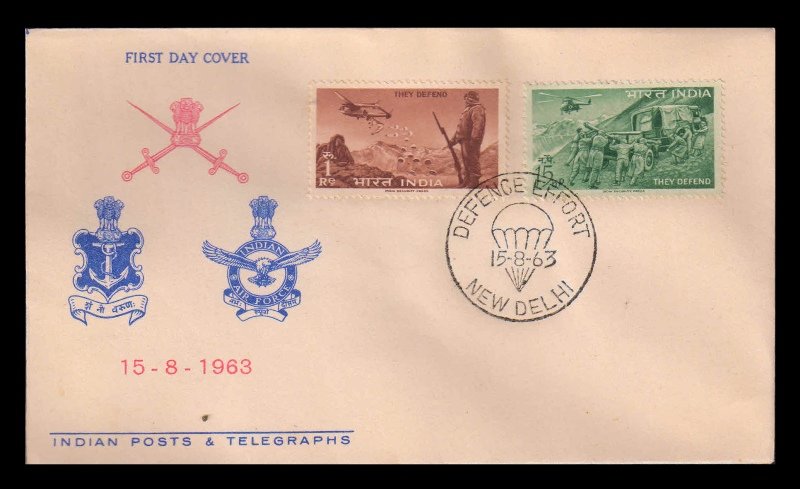 INDIA 15-8-1963 - Defence Campaign They Defend, Artillery and Army, Set Of 2 Stamps on First Day Cover
