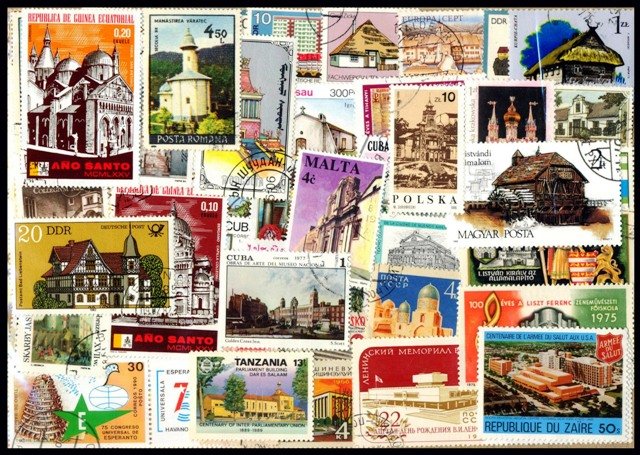 BUILDINGS - 50 Different Stamps