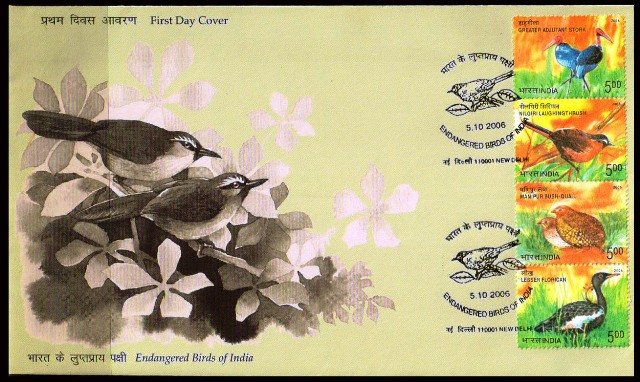 5-10-2006-Endangered Birds of India, Se-tenant strip of 4-F.D.C & Information Sheet