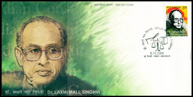 8-12-2008-Dr. Laxmi Mall Singhvi-5 Rs.-First Day Cover & Information Sheet
