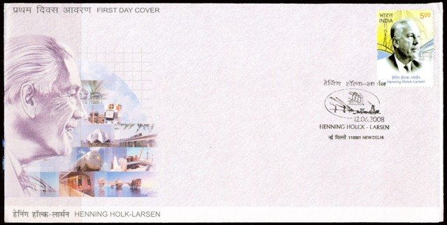 12-6-2008-Henning Holck-Larsen-5 Rs.- First Day Cover