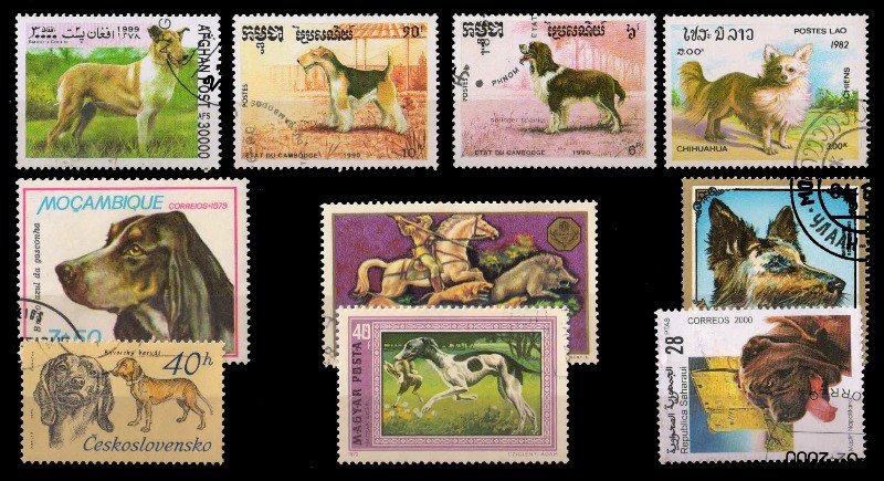 Dogs 10 Different Stamps