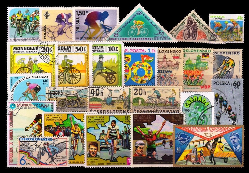 CYCLE ON STAMPS - Worldwide 25 Different Stamps