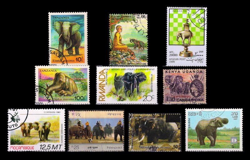 ELEPHANTS - Worldwide 10 Different Stamps