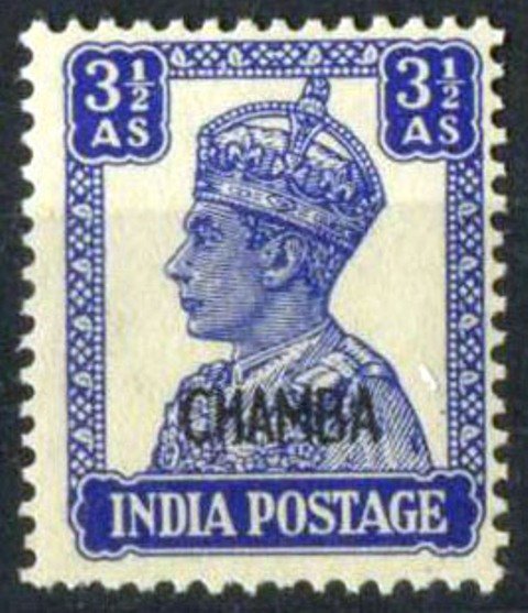 Chamba State 1940, S.G. 115, King George VI, 3½ A, Bright Blue, Cat £ 5-