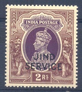 JIND 1942 - King George VI, 2 Rs , Purple & Brown, S.G. 084,  Cat. £ 42