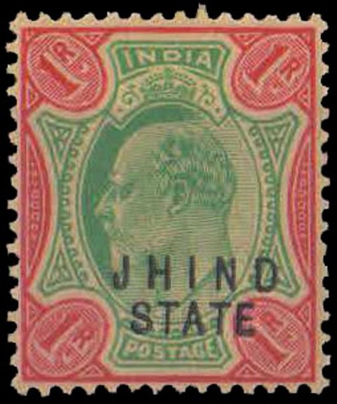 JIND STATE 1905-1 Re Green & Carmine-King Edward-1 Value-MNH-S.G. 55-Cat � 8-50