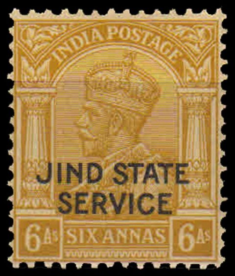 JIND 1937 - King George V, 6a , Bistre, S.G. 055, Cat. £ 7.00