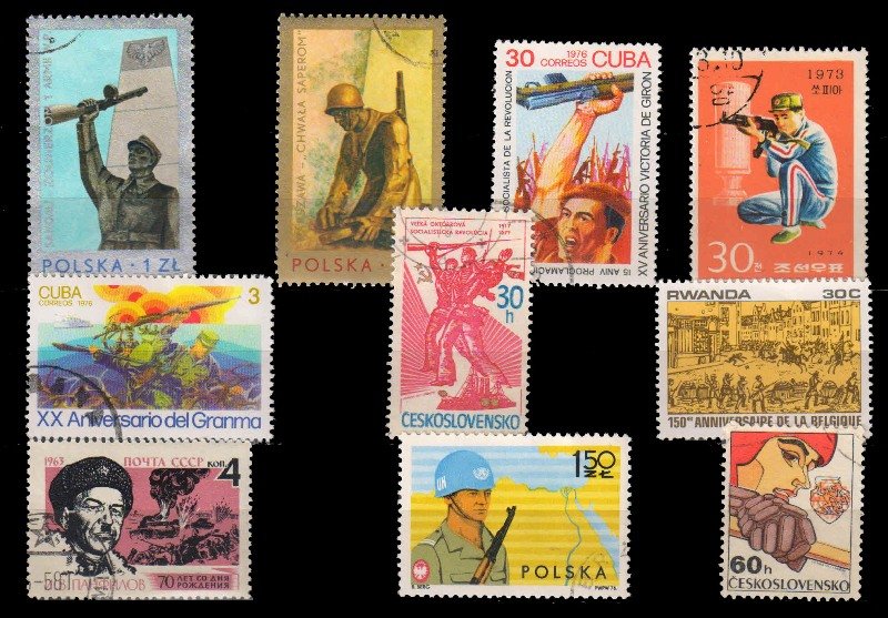 Guns On Stamps, 10 Different 
