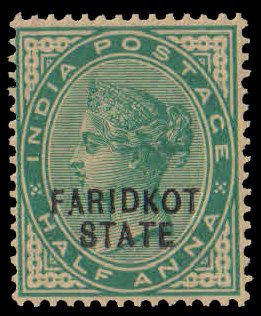 FARIDKOT 1887, Queen Victoria, ½ Anna , Deep Green, 1 Value, MNH, S.G. 1-Cat £ 2.75