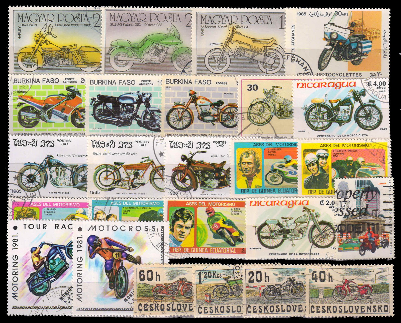Motor Cycles On Stamps 25 Different Stamps