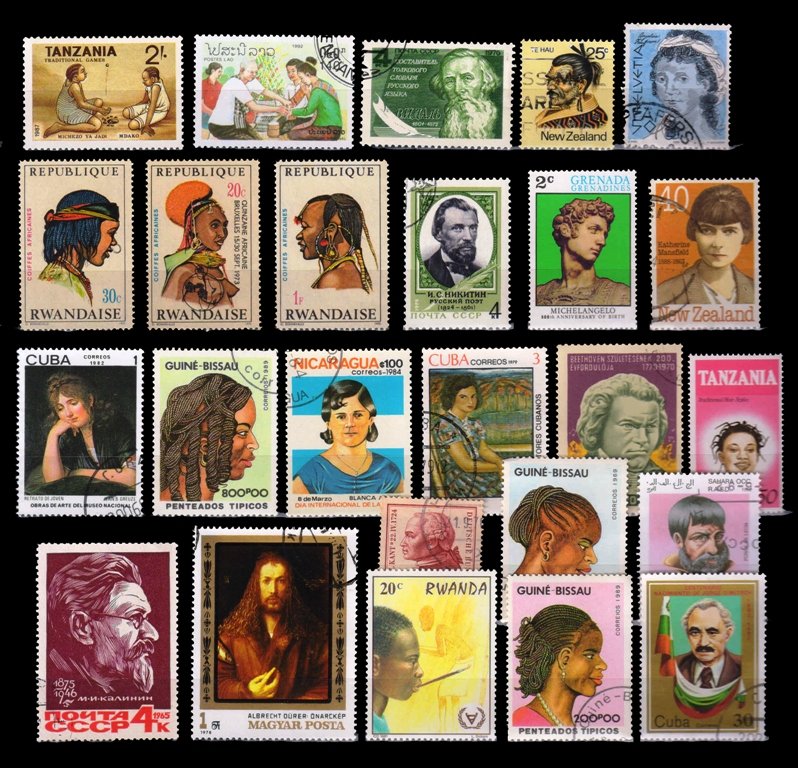 Hair Styles on Stamps - 25 Different Stamps
