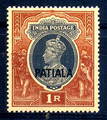 Patiala 1946, King George VI, 1Re Grey & Red Brown , S.G.No 102, Cat £ 18