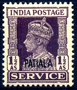 Patiala 1941, S.G.No 077, King George VI, 1½ As Dull Violet, Cat £ 8-