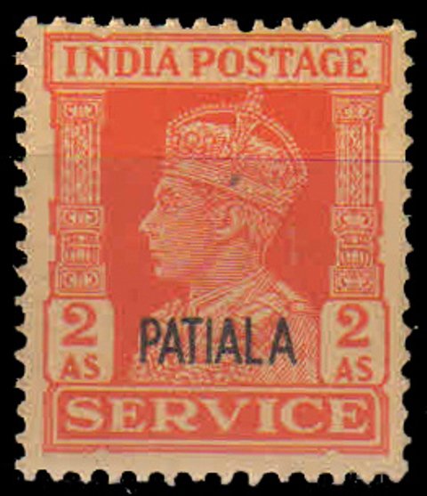 Patiala 1940 S.G.No 078, King George VI, 2 As Vermilion, Cat £ 10 