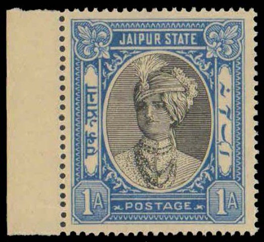 Jaipur 1943 - 1A, Black and Blue, S.G. 60, Cat. £ 18.00
