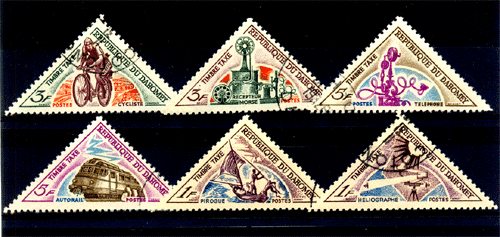 DAHOMEY 6 Different Triangular Shaped Stamps, Old