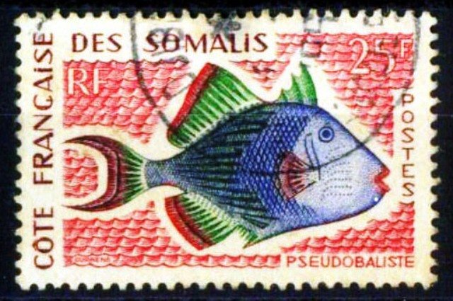 French Somali Coast 1958-Fish-Yellow wedged Trigger fish, S.G. 443, 1 Value, Fine Used, Cat £ 2-50