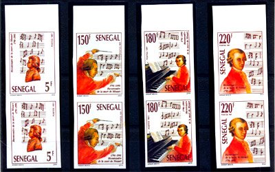 SENEGAL 1991, Mozart, Keyboard, Music Composer, S.G.No 1145 - 48, Set of 4, Imperf Pairs With Side Margin, Race, Mint Never Hinged