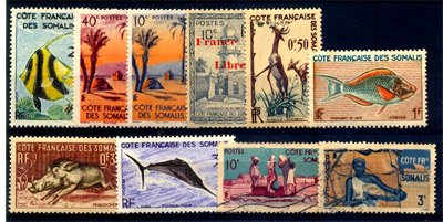 French Somali Coast - 10 Different Old Stamps