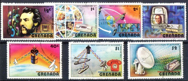 Grenada 1976, Centenary of First Telephone, Alexander Graham Bell, Set of 7, Used, S.G. 849-855