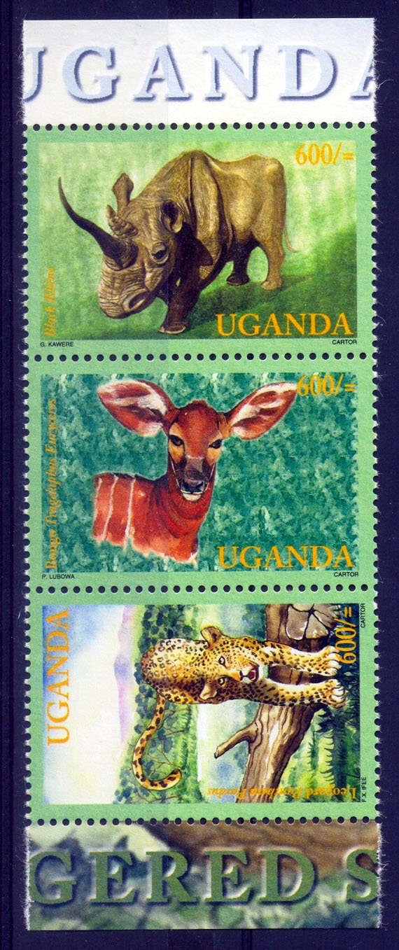 Uganda 2001, Endangered Wild Life, Bongo, Black Rhinoceros, Leopard, S.G. 2270-72, Set of 3, MNH Cat �6.75