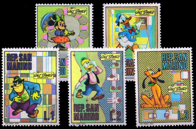 SANMARINO 1970 - 5 Different Walt Disney Cartoon Stamps-MNH