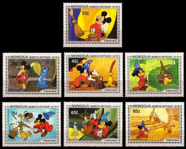 MONGOLIA 1983-Walt Disney Cartoon Characters Film Fantasia, Set of 7-MNH-S.G. 1502-1508