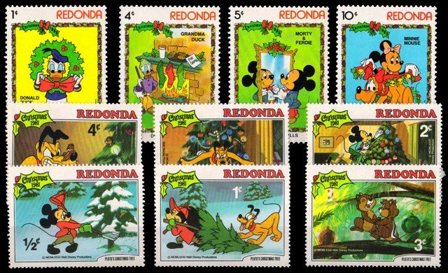 REDONDA-10 Different Walt Disney Cartoon Stamps-Genuine Postage Stamps-MNH
