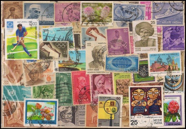 INDIA COMMEMORATIVE STAMPS - 100 Different, All Large and Used Stamps