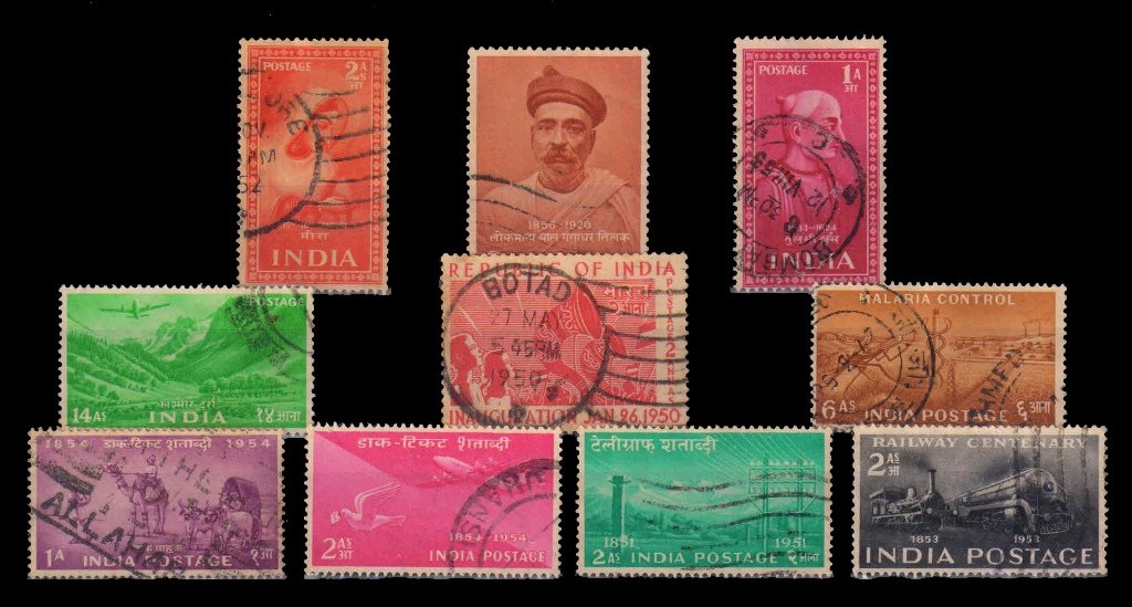 INDIA ANNA SERIES -10 Different, Large Used Stamps, Pre 1956 Issues, Old Stamps