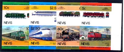 NEVIS 1984, Railway, Electric Diesel, Steam Locomotive, Set of 8 Stamps, Imperf With Side Margin, S.G.No 219 - 226, 