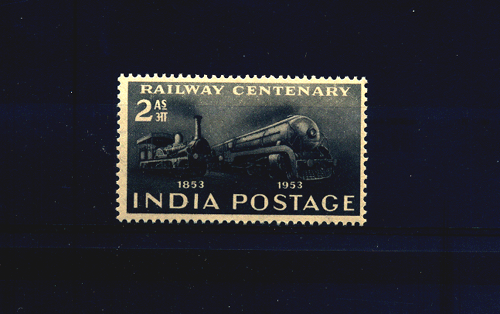 India 1953, Railway Centenary , Locomotive , S.G. No. 343. 2 A Black, 1 V, MNH