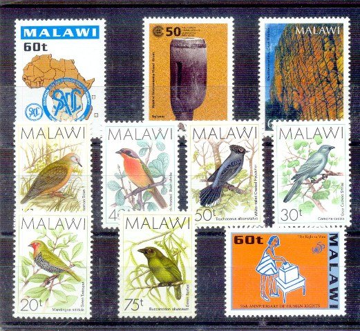 Malawi 10 Different Mint Thematic Bird, Map, Human Right, Drum etc. Large Only