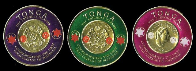 TONGA 1965-Gold Coin Round Shaped, Surch-Set of 3-MNH-S.G. 151-153