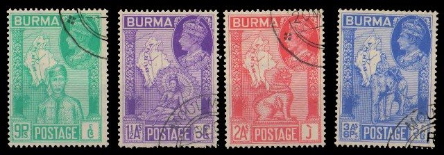 BURMA 1946-King George VI-Map-Elephant-Used-Set of 4