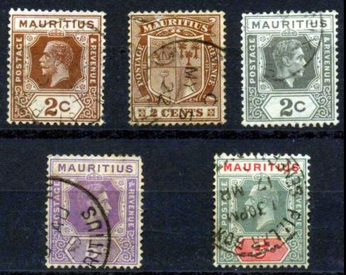 MAURITIUS 5 Different Old Pre 1940-King Edward-King George VI-Used Stamps