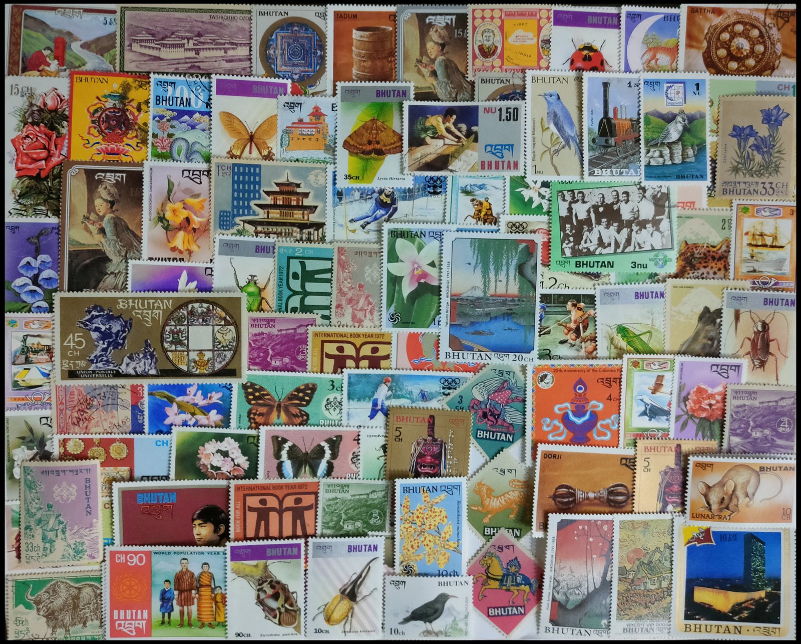 BHUTAN 200 Different , Mint & Used Large Stamps