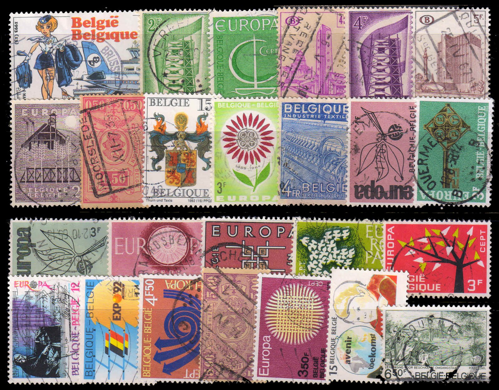 BELGIUM -25 Different Large Stamps
