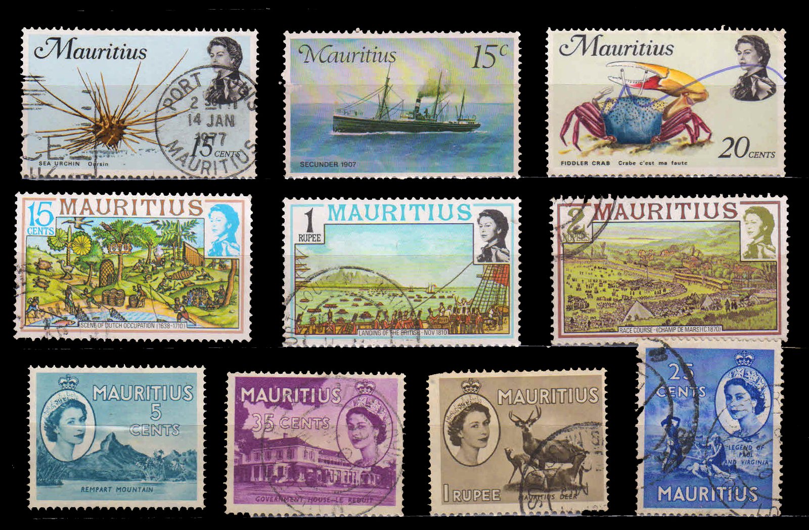 MAURITIUS - 10 Different Large Stamps