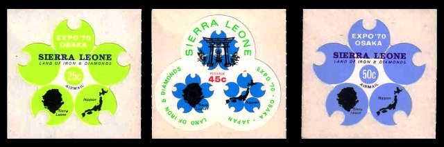 Sierra Leone 1970-World Fair, Osaka-Imperf-Odd Shaped-Self Adhesive-MNH S.G. 516-520-521-3 Different
