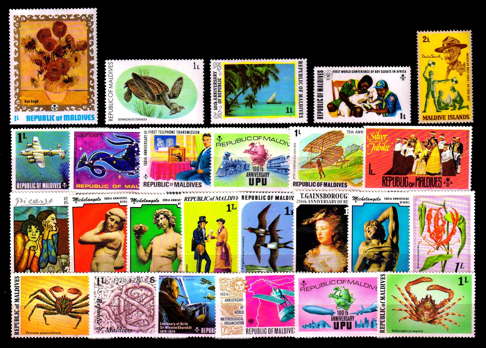 MALDIVES ISLANDS - 25 Different Large & Mint Stamps