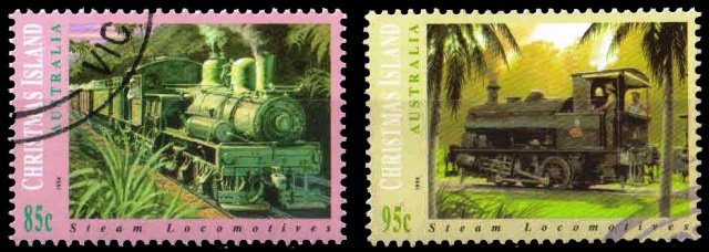 CHRISTMAS ISLAND 1994-Steam Locomotives-Used-Set of 2-Cat £ 3-75 S.G. 389