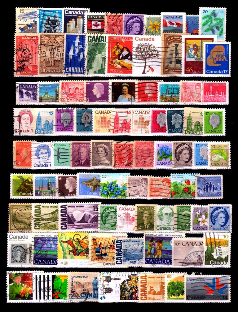 CANADA - 100 Different, Small and Large Stamps