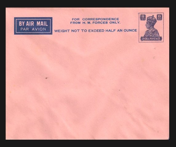 INDIA 1941 - India King George VI, Envelope for Correspondence to H.M. forces only, Military Armed Envelope, 8As, Mint