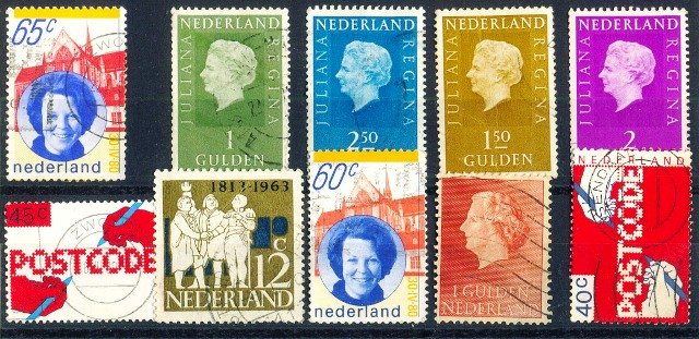 NETHERLANDS, 10 Different Large Stamps, All Genuine Postage Stamps