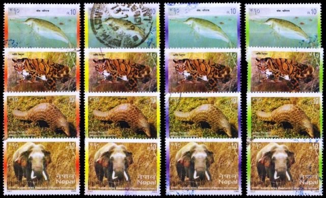 NEPAL 2005 - Set of 16, Used-Endangered Species-Mammals-Asian Elephant, Leopard, Dolphin, Pangolin-Cat � 20-