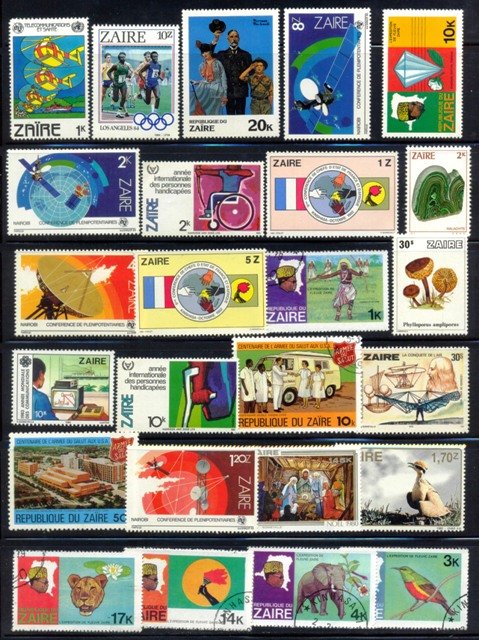 ZAIRE - 25 All Different Thematic Large Genuine Postage Stamps. Mint & Used Stamps